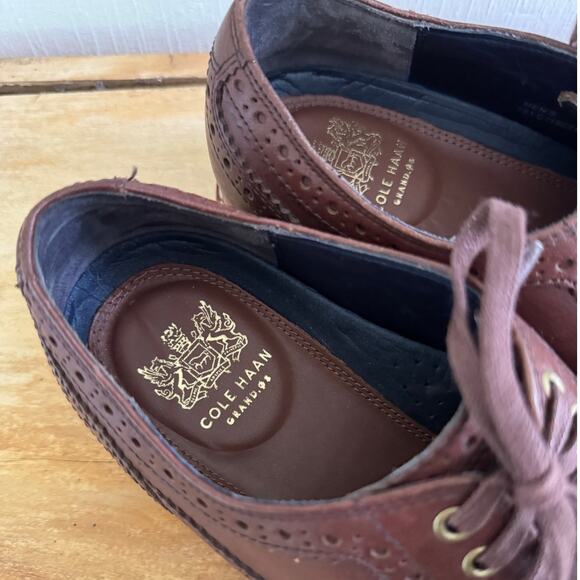 Cole Haan Mens 7M Grand Os Mens Brown Cooper Square Wingtip Loafer SHoe Chestnut - Picture 3 of 9